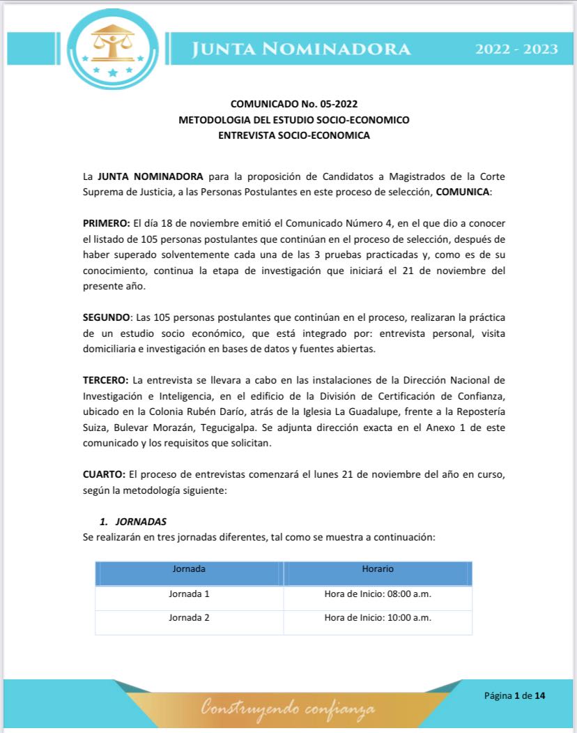 Horarios de entrevistas y de investigación socio-económicas